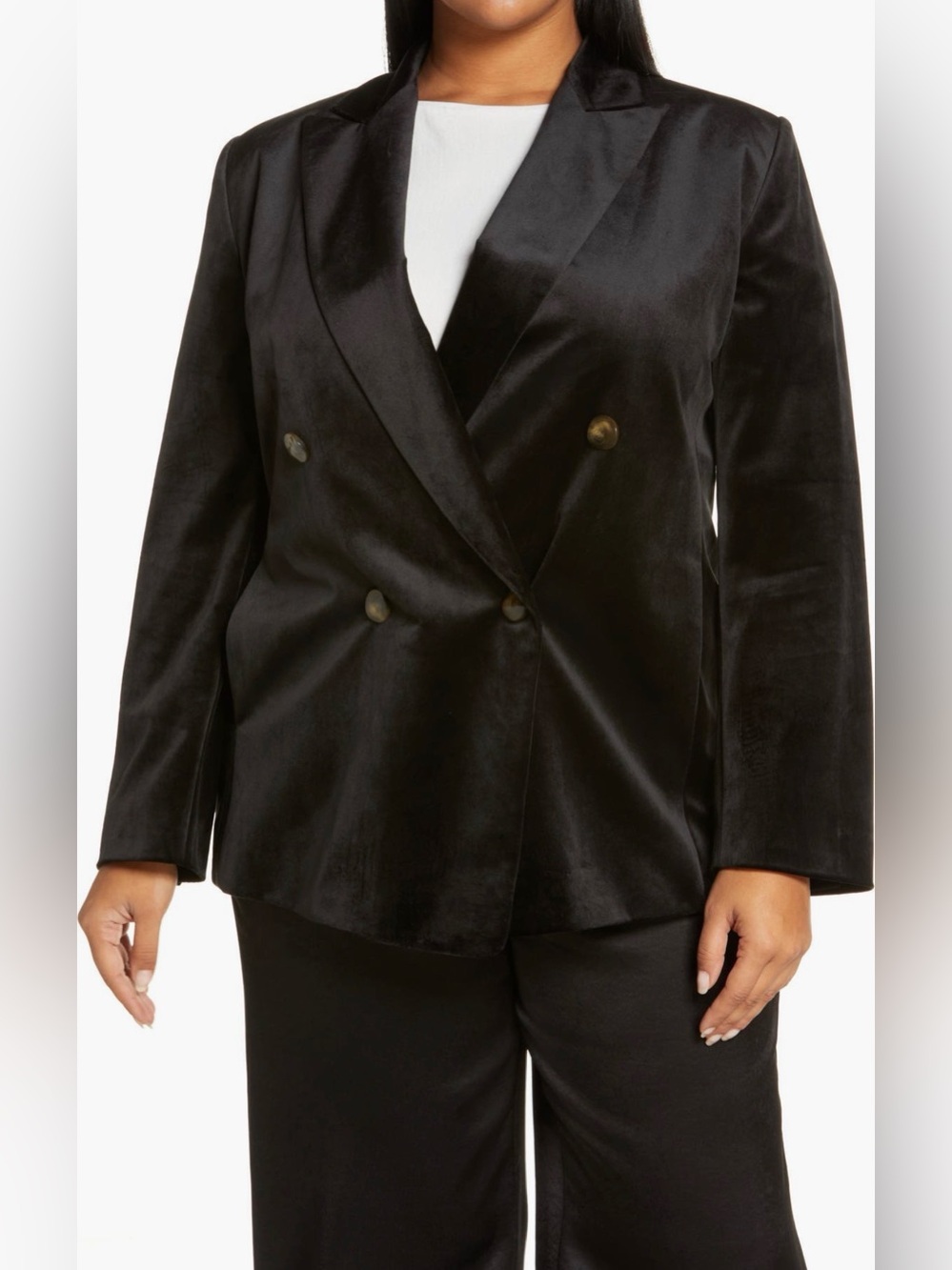 Vince Black Double-Breasted Velvet Blazer - Plus Size
